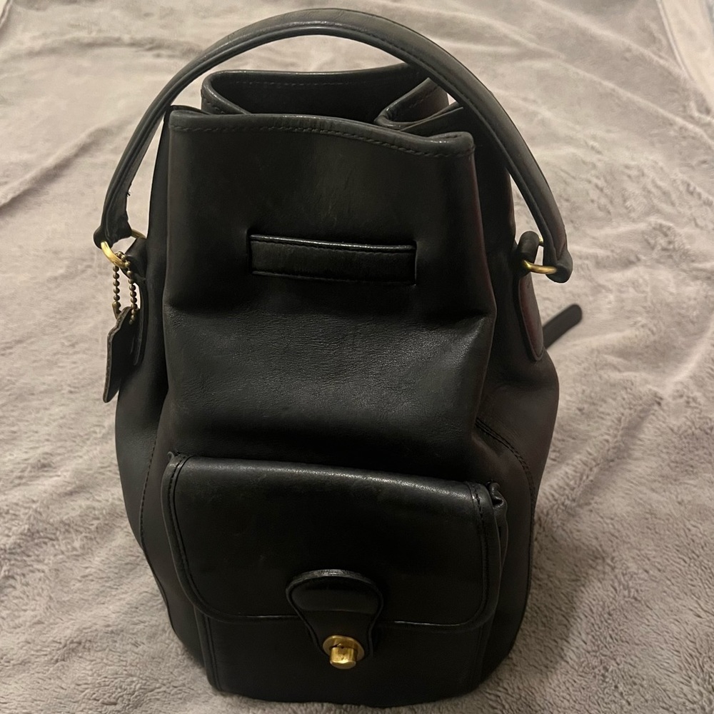 Vintage Coach Black Leather Top-Handle Women’s Backpack Bag